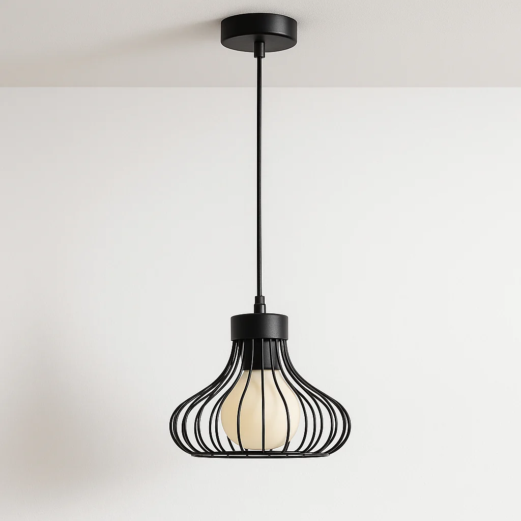 Luminária Pendente Industrial Retrô Vintage Metal Preto Aramado Comb