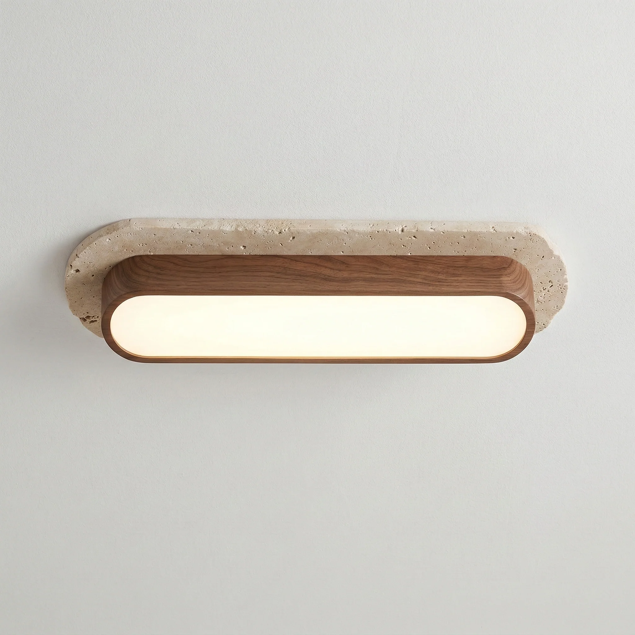 Luminária de Teto Plafon Sobrepor Quadrado Moderno Minimalista Madeira Mármore Travertino LED Hornburg