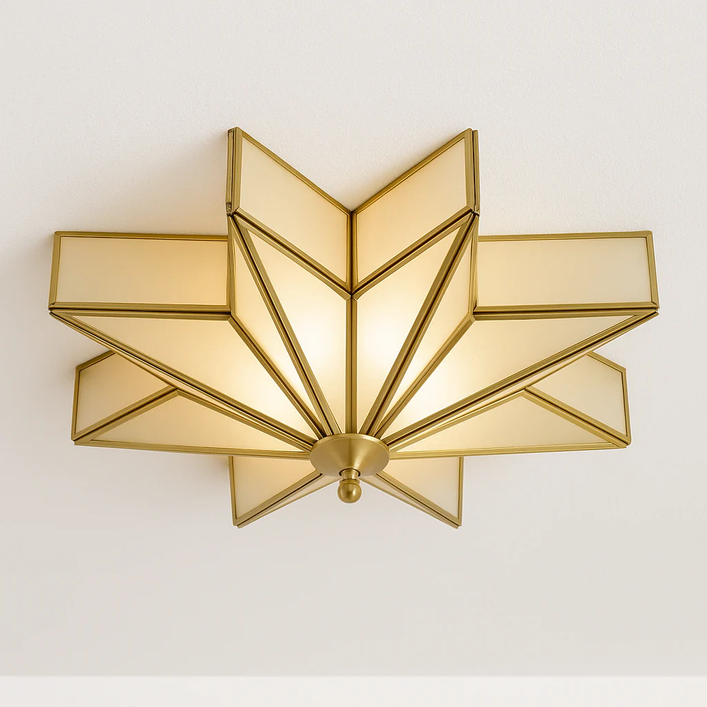 Luminária de Teto Plafon Sobrepor Geométrico Clássico Moderno Vidro Metal Dourado Raze