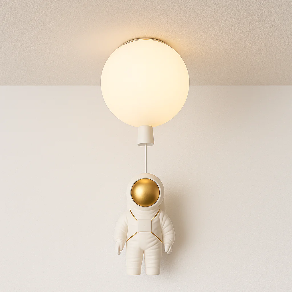Luminária de Teto Plafon Sobrepor Orgânico Infantil Minimalista Vidro Metal Globo Lúdico Astronauta Lua Wings - Image 2