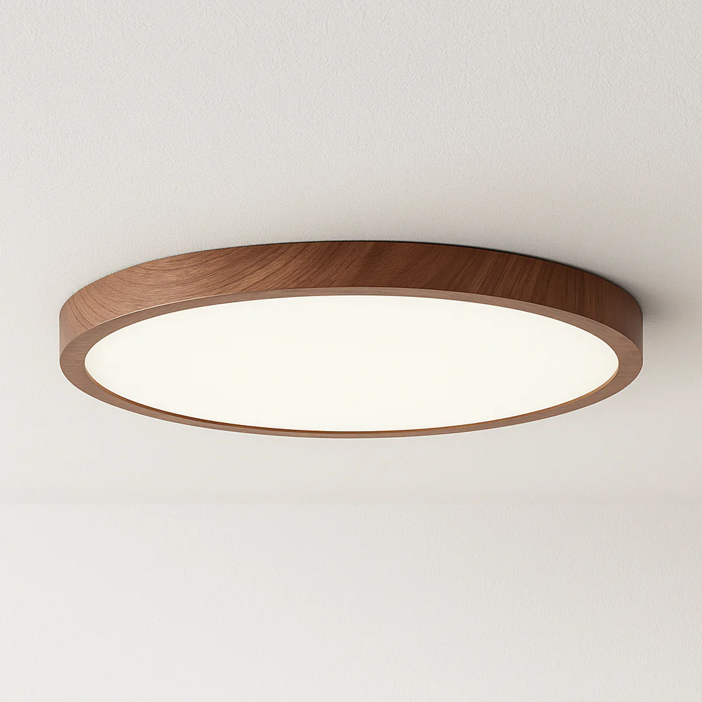 Luminária de Teto Plafon Sobrepor Redondo Moderno Minimalista Madeira LED Gongy