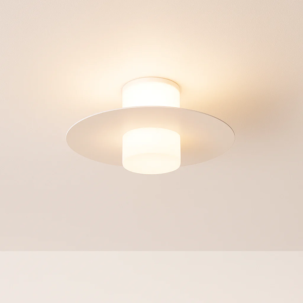 Luminária de Teto Plafon Sobrepor Redondo Moderno Minimalista Vidro Metal Branco LED Hyllie