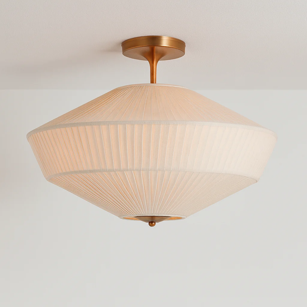 Luminária de Teto Plafon Sobrepor Geométrico Moderno Retrô Vintage Tecido Metal Ahafo