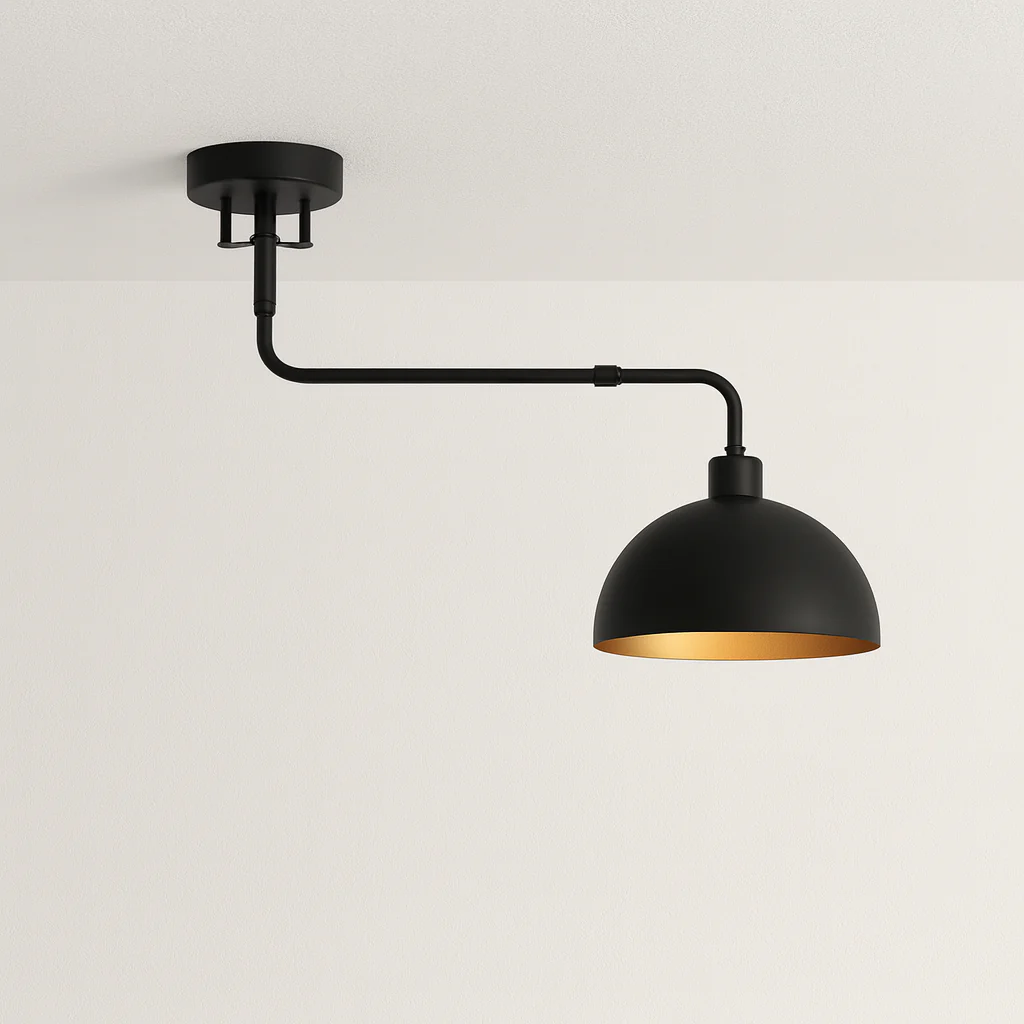 Luminária de Teto Plafon Sobrepor Redondo Articulado Industrial Moderno Minimalista Metal Globo Preto Xonni