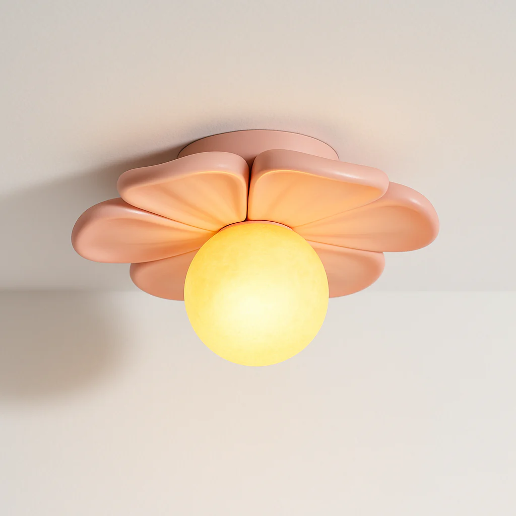 Luminária de Teto Plafon Sobrepor Orgânico Infantil Moderno Minimalista Resina Vidro Globo Flower