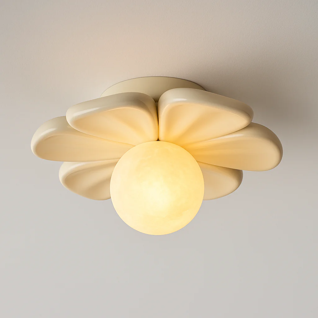 Luminária de Teto Plafon Sobrepor Orgânico Infantil Moderno Minimalista Resina Vidro Globo Flower - Image 2