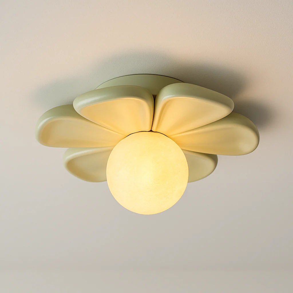 Luminária de Teto Plafon Sobrepor Orgânico Infantil Moderno Minimalista Resina Vidro Globo Flower - Image 3
