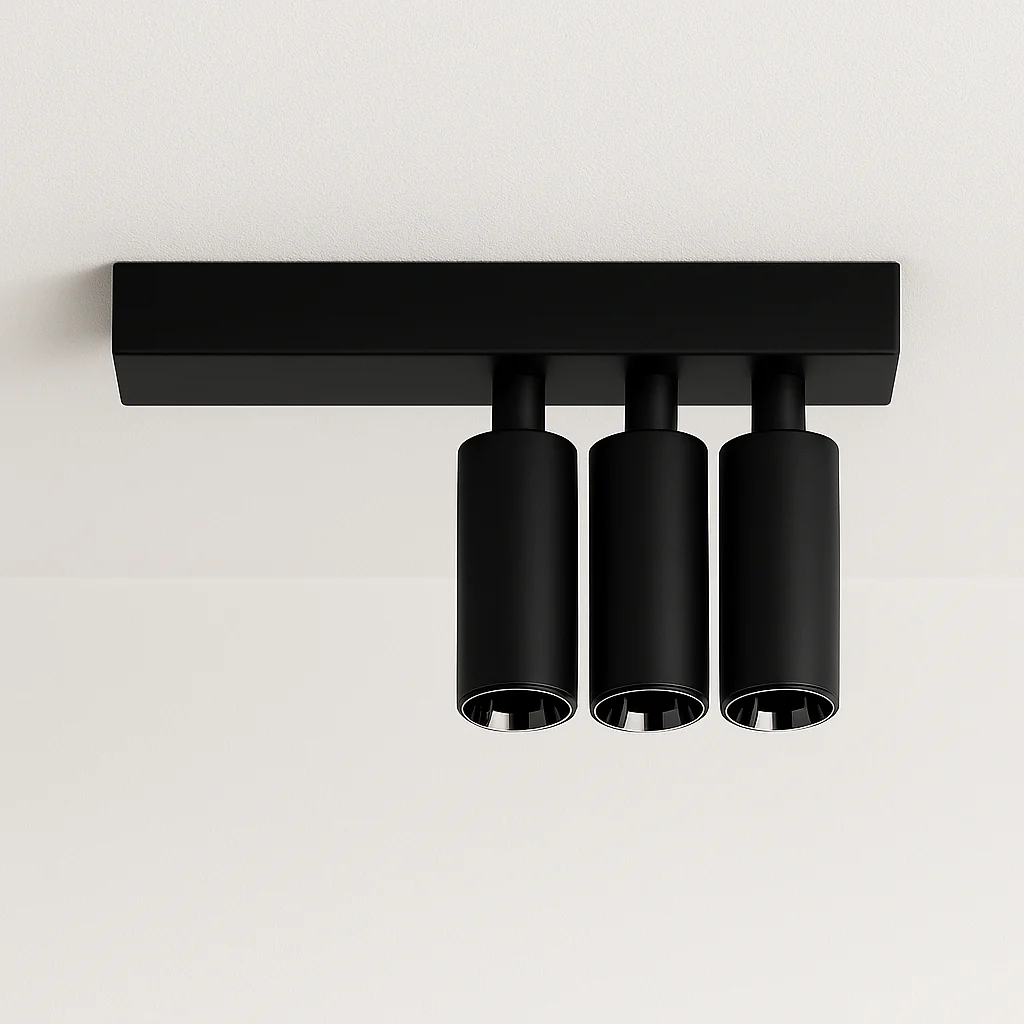 Luminária de Teto Plafon Sobrepor Quadrado Direcionável Moderno Minimalista Industrial Metal Preto LED Pearl