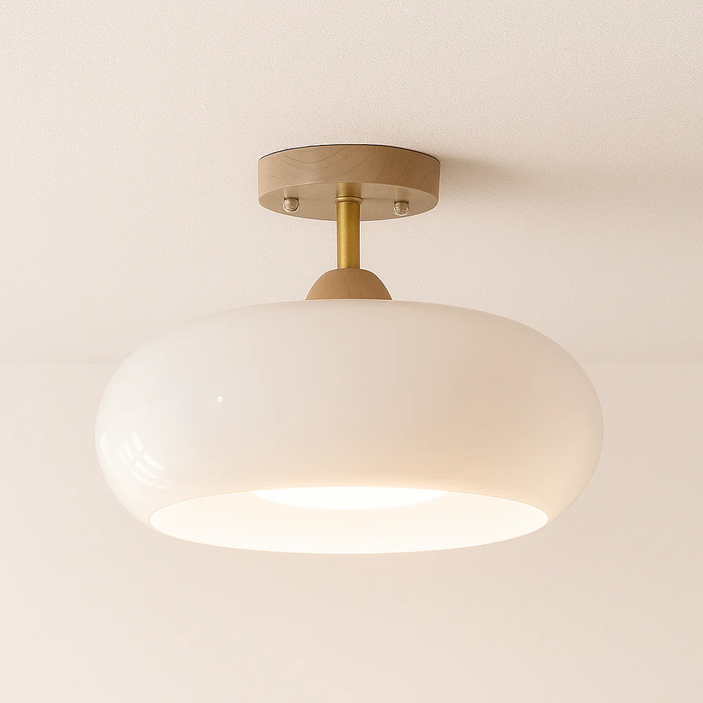 Luminária de Teto Plafon Sobrepor Redondo Moderno Minimalista Vidro Madeira Globo Domihi - Image 2