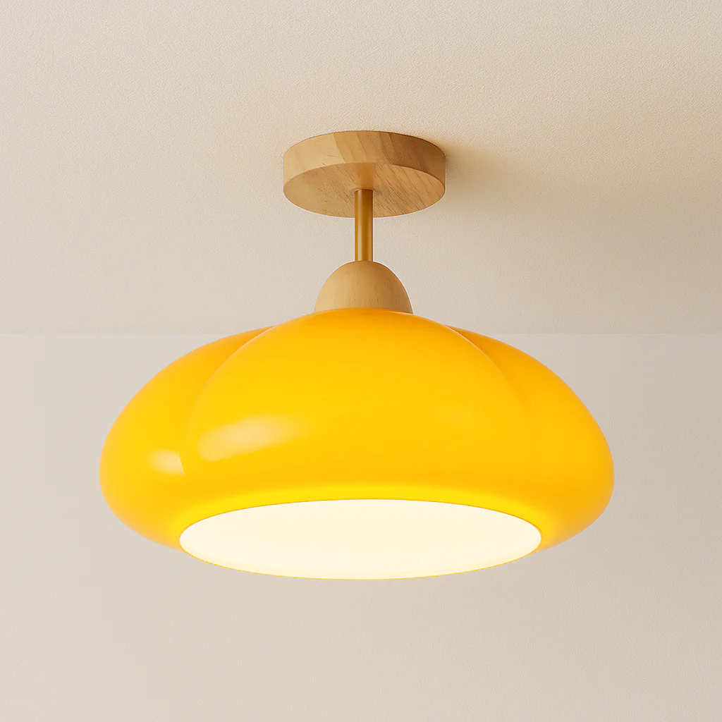 Luminária de Teto Plafon Sobrepor Redondo Moderno Minimalista Vidro Madeira Globo Domihi - Image 3