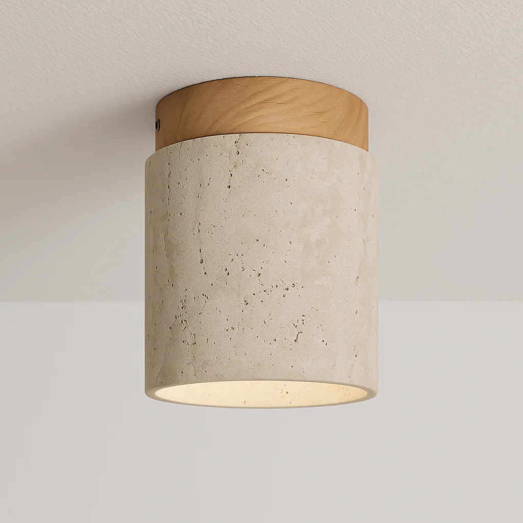 Luminária de Teto Plafon Sobrepor Redondo Moderno Minimalista Rústico Madeira Mármore Travertino Veatina